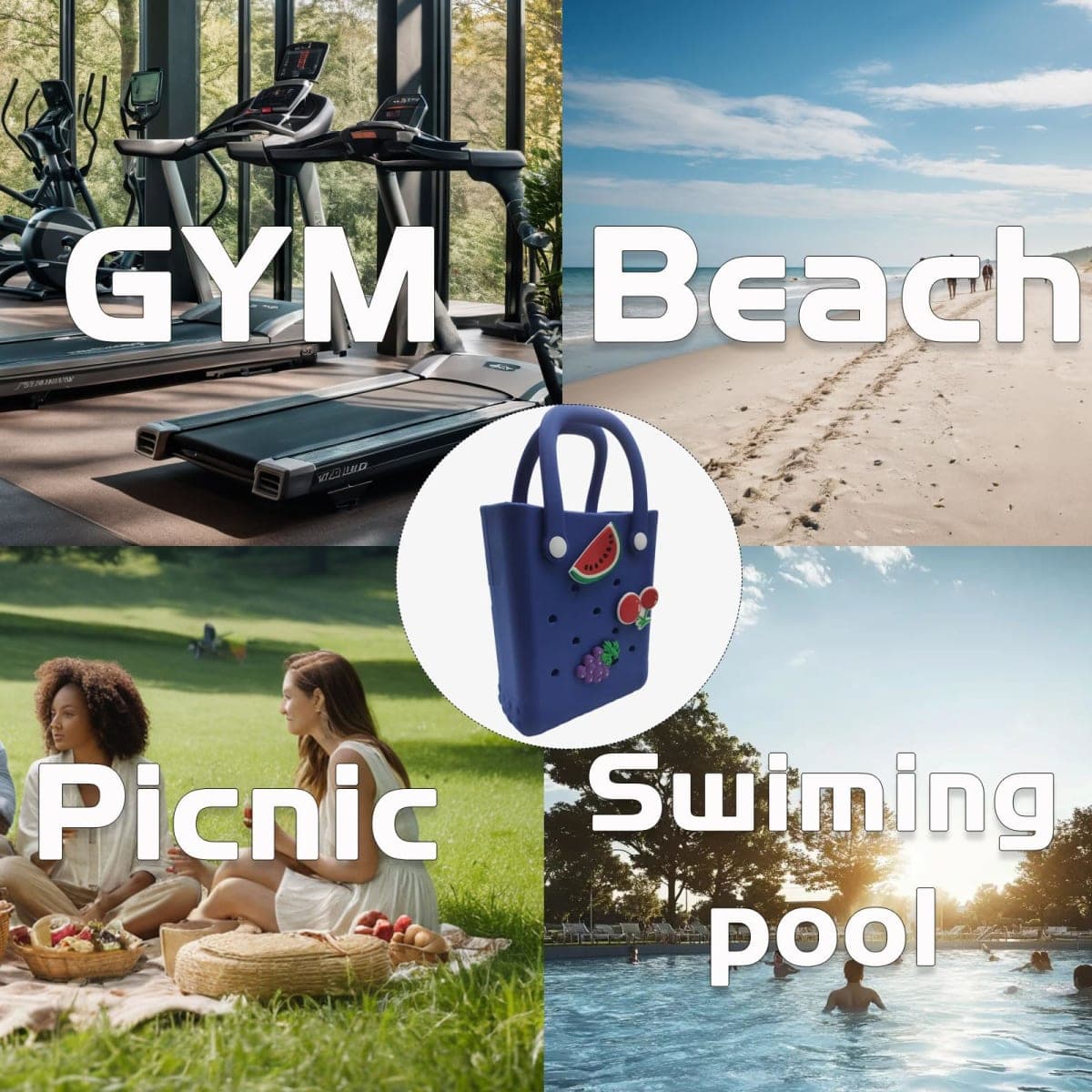 Small Rubber Beach Bag Waterproof Mini Eva Tote Pool Bag With Holes and Crossbody Strap For Women (DARK BLUE (no strap)) thumbnail 5