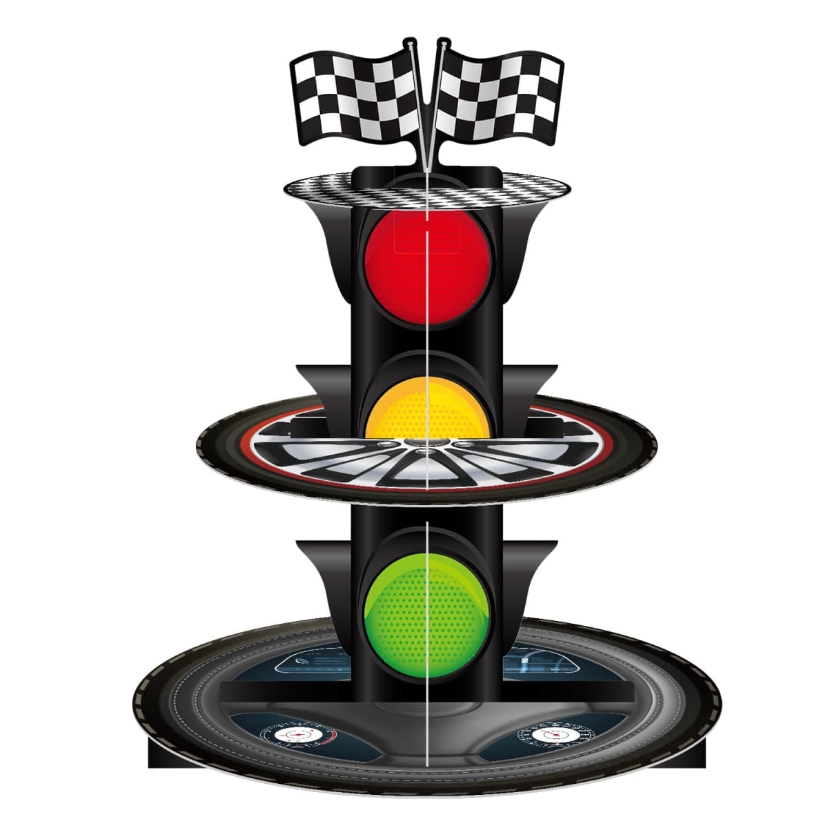 3-Tier Racing Car Party Cake Stand,Traffic Light Design,Checkered Flag Decoration,for Car-Themed Birthday and Racing Party Decorations — image 1