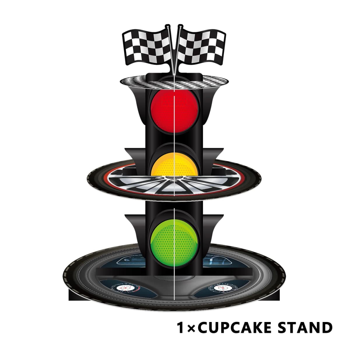3-Tier Racing Car Party Cake Stand,Traffic Light Design,Checkered Flag Decoration,for Car-Themed Birthday and Racing Party Decorations thumbnail 3
