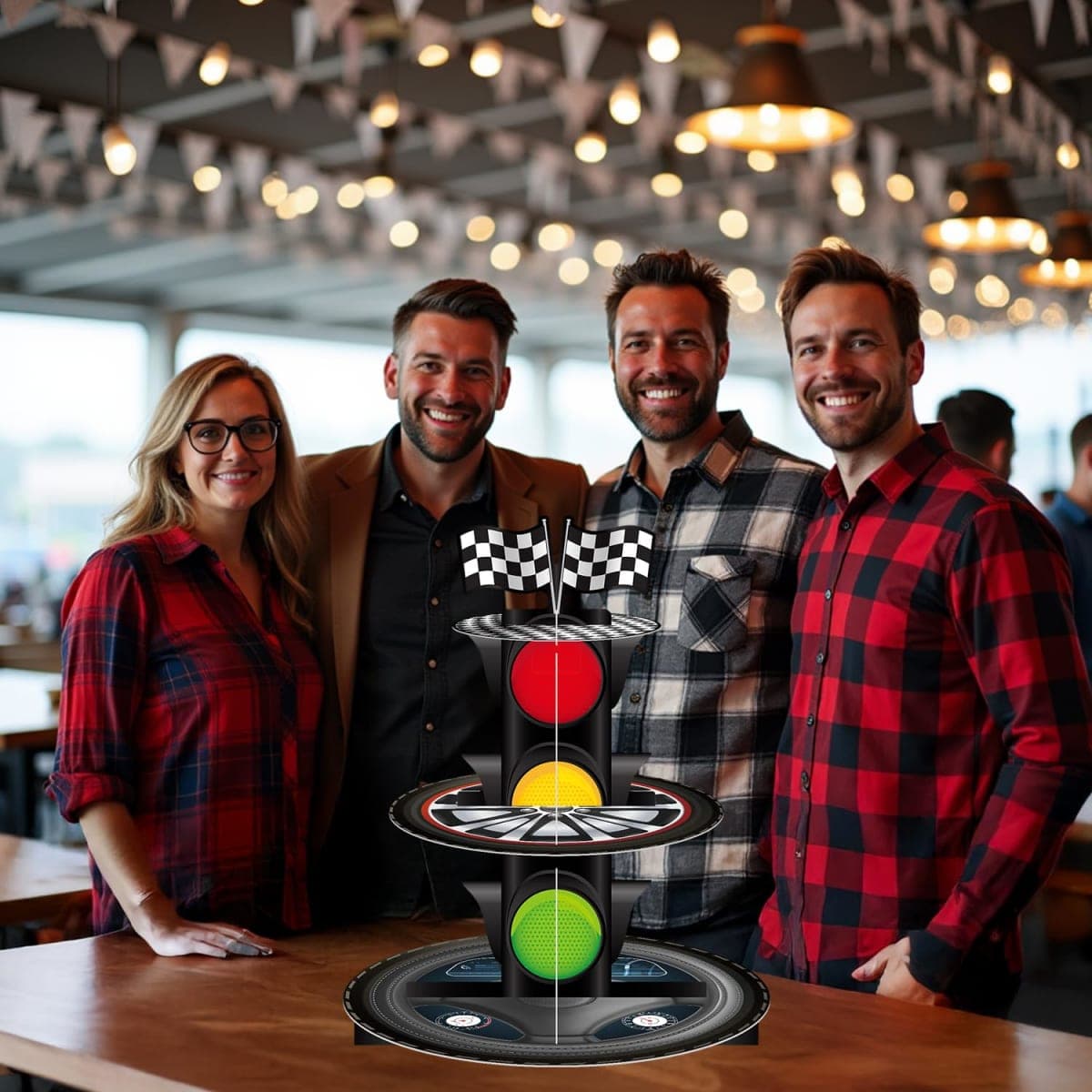 3-Tier Racing Car Party Cake Stand,Traffic Light Design,Checkered Flag Decoration,for Car-Themed Birthday and Racing Party Decorations thumbnail 4