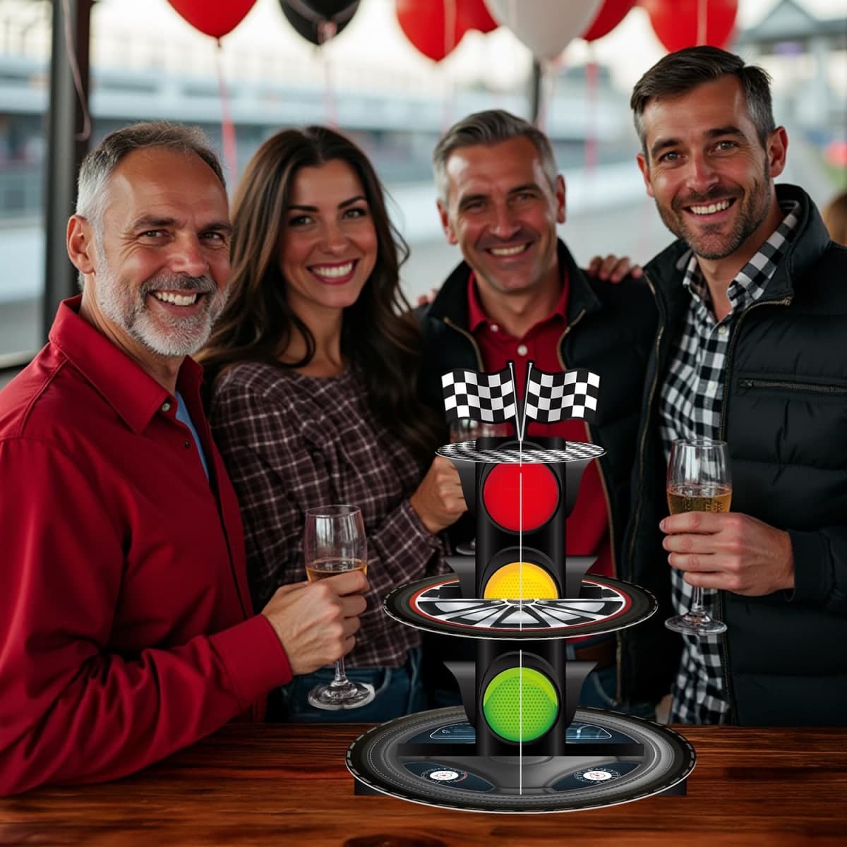 3-Tier Racing Car Party Cake Stand,Traffic Light Design,Checkered Flag Decoration,for Car-Themed Birthday and Racing Party Decorations thumbnail 5