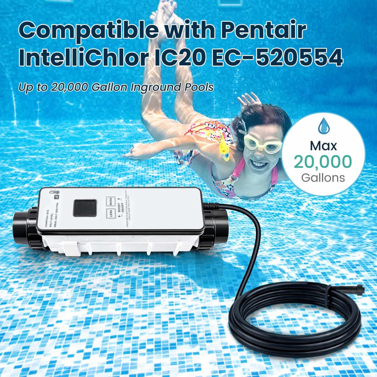 IC20 Salt Cell Saltwater Chlorine Generator,Replacement Cell Fit for Pentair IntelliChlor IC20,EC-520554 520554 Power Center,Salt Chlorinator System for Inground Pools up to 20,000 Gallons thumbnail 3