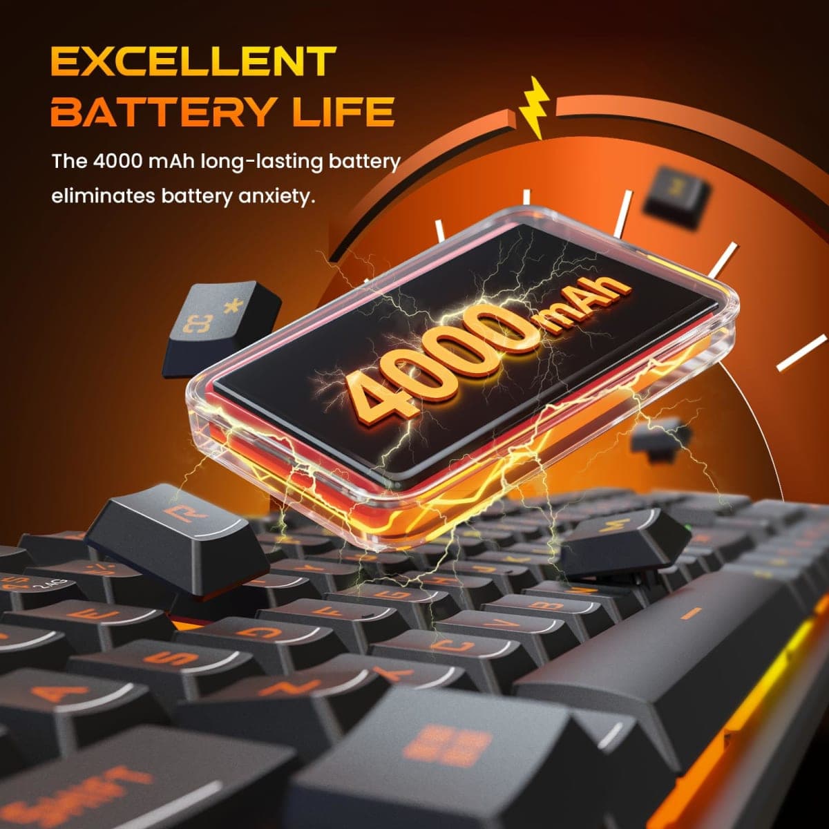 Redragon K521KS Wireless Gaming Keyboard, Tri-Mode BT/2.4G/USB-C RGB Mechanical Feeling Keyboard with Multimedia Keys, 4000mAh Battery, Anti-Ghosting, Compatible with PC - Upgrade thumbnail 4