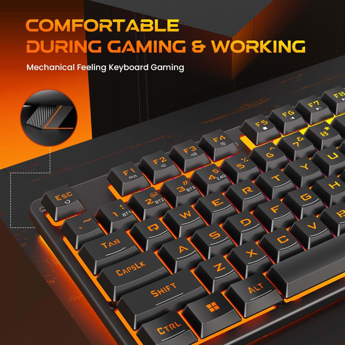 Redragon K521KS Wireless Gaming Keyboard, Tri-Mode BT/2.4G/USB-C RGB Mechanical Feeling Keyboard with Multimedia Keys, 4000mAh Battery, Anti-Ghosting, Compatible with PC - Upgrade thumbnail 5
