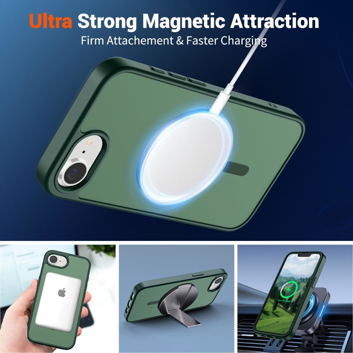 SUPFINE Magnetic for iPhone 16e Case (Compatible with MagSafe)(Military Grade Drop Protection) Slim Translucent Matte Shockproof with Anti-Fingerprint Phone Case,Forest Green thumbnail 5