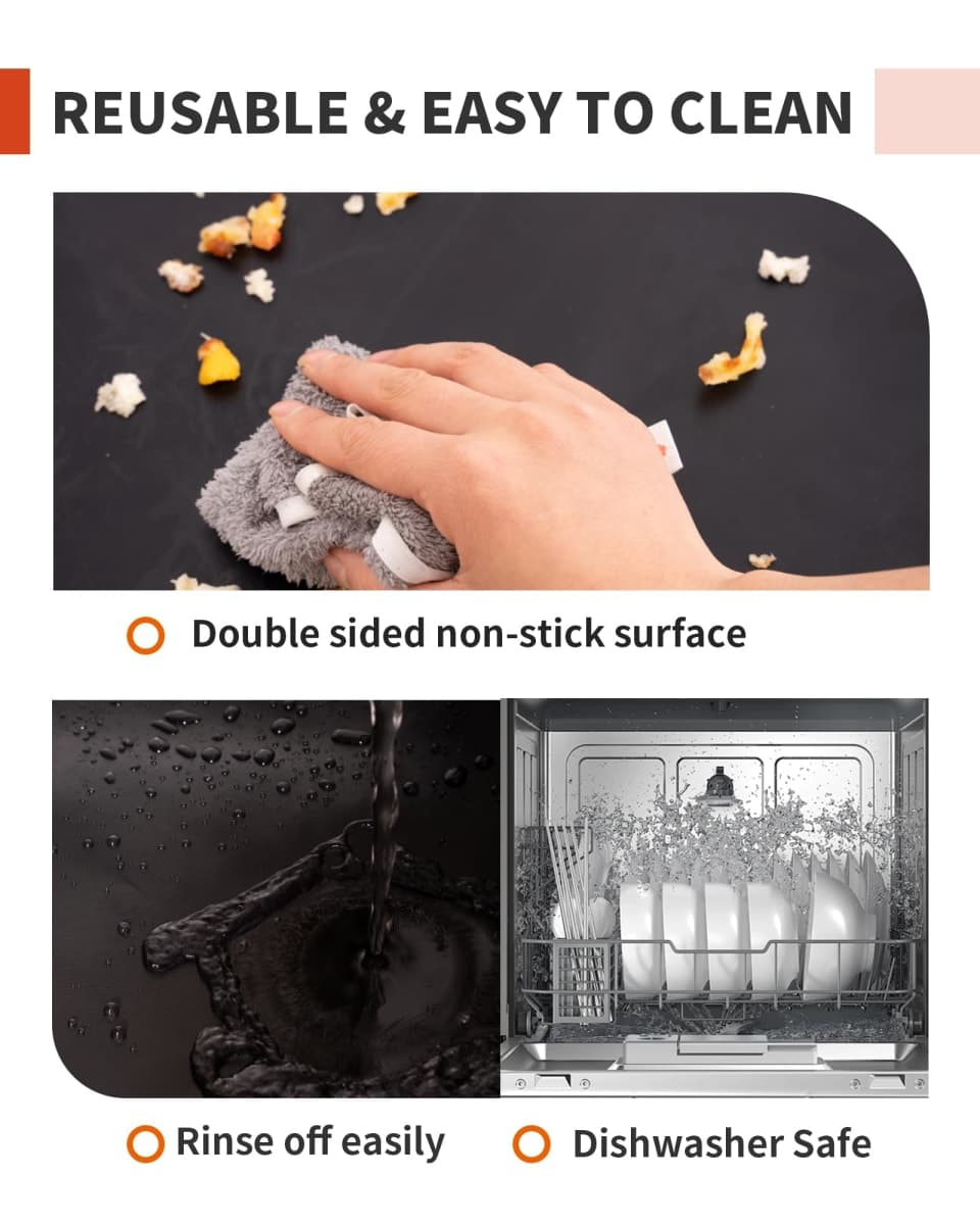 3 Pack Oven Liners for Bottom of Oven, 17x25 Large Heavy Duty Non-Stick Reusable Oven Mat for Electric, Gas, Toaster & Convection Ovens - BPA & PFOA Free, Dishwasher Safe, Kitchen Essentials, Black thumbnail 4