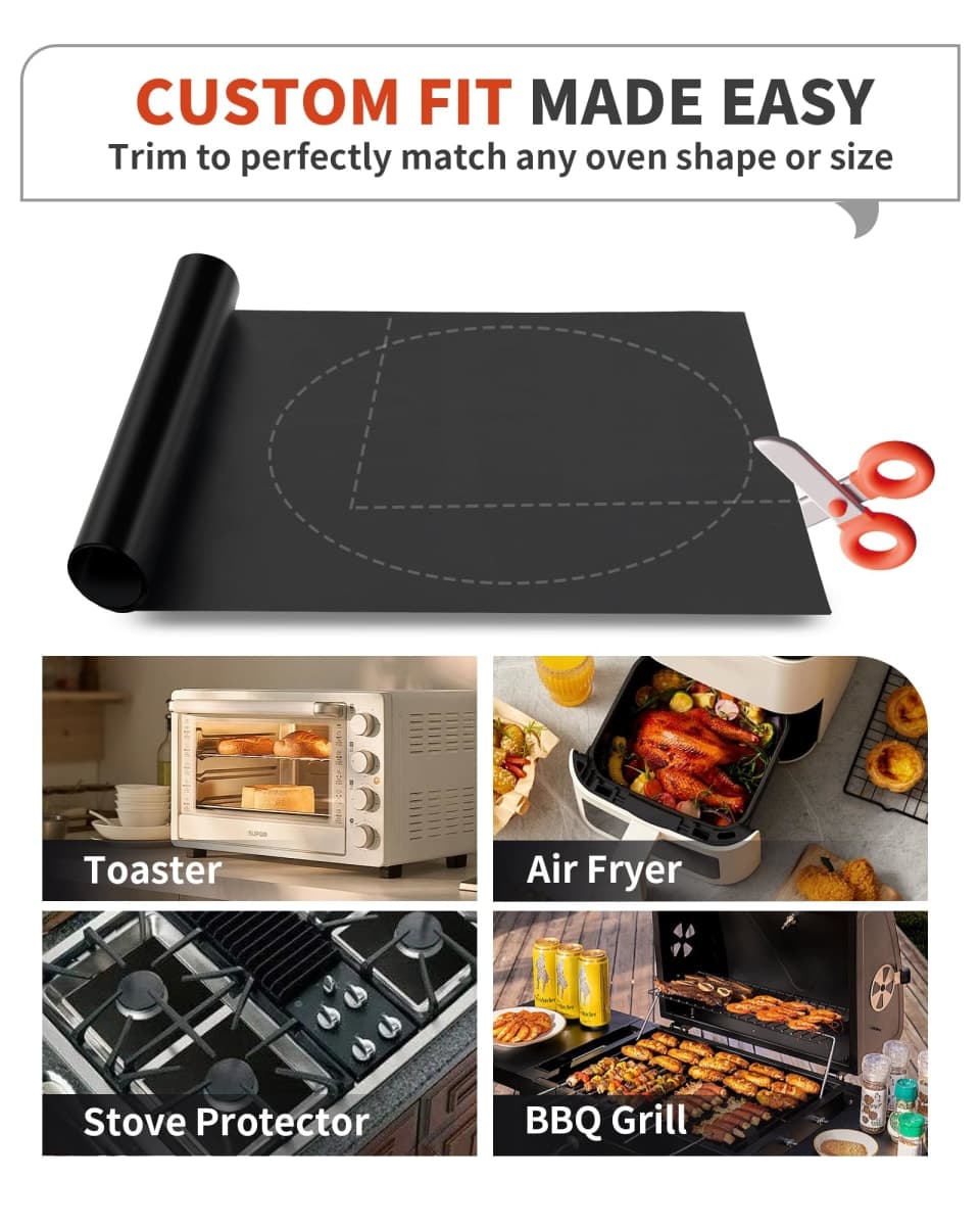 3 Pack Oven Liners for Bottom of Oven, 17x25 Large Heavy Duty Non-Stick Reusable Oven Mat for Electric, Gas, Toaster & Convection Ovens - BPA & PFOA Free, Dishwasher Safe, Kitchen Essentials, Black thumbnail 5