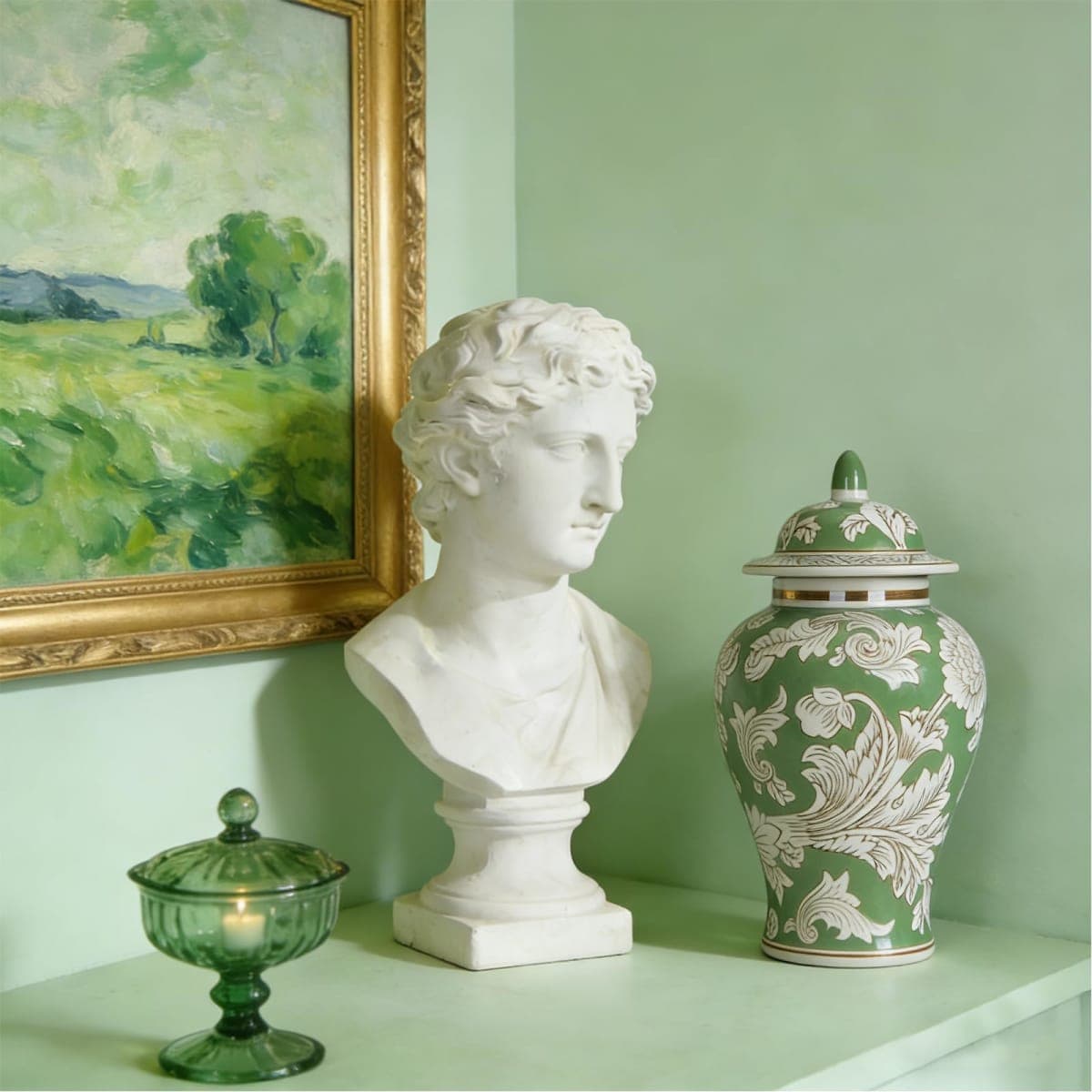 11″ Green Ginger Jar Traditional Peony Temple Jar with Lid Chinoiserie Vase Chinese Style Ginger Jars Antique Home Decor and Interior Design thumbnail 4