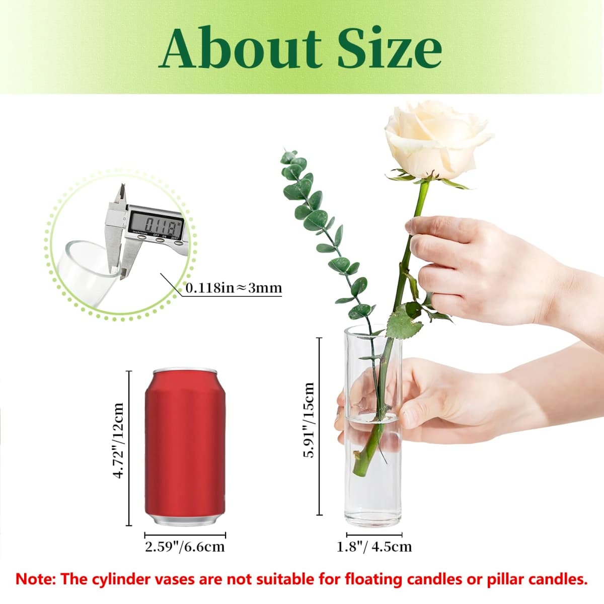 Hewory Cylinder Glass Bud Vases: Set of 12 Small Clear Skinny Single Flower Vase for Centerpieces - Minimalist Bulk Vases for Wedding Birthday Bridal Shower Party Events Table Decor, 5.91"(H)×1.8"(D) thumbnail 2