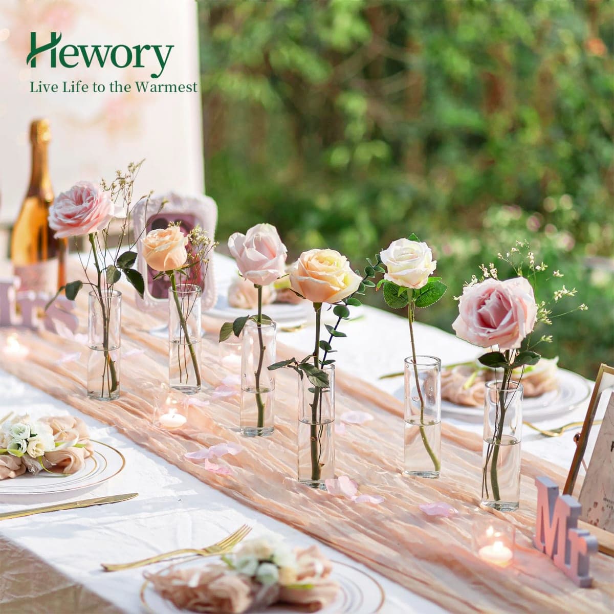 Hewory Cylinder Glass Bud Vases: Set of 12 Small Clear Skinny Single Flower Vase for Centerpieces - Minimalist Bulk Vases for Wedding Birthday Bridal Shower Party Events Table Decor, 5.91"(H)×1.8"(D) thumbnail 5