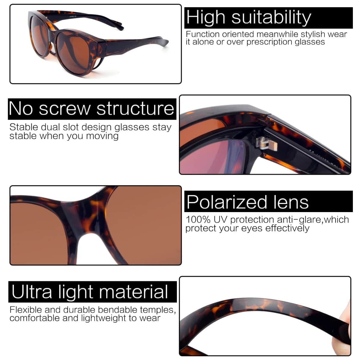 Face Shadow Polarized Fit Over Glasses for Women Men,Oversized Trendy Square UV Protection Sunglasses for Driving Riding thumbnail 5
