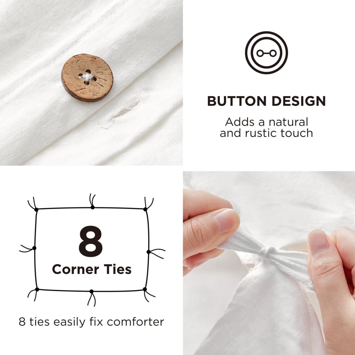 Bedsure Linen Duvet Cover King - Linen Cotton Blend Duvet Cover Set, Linen Color, 3 Pieces, 1 Duvet Cover 104 x 90 Inches and 2 Pillowcases, Comforter Sold Separately thumbnail 3