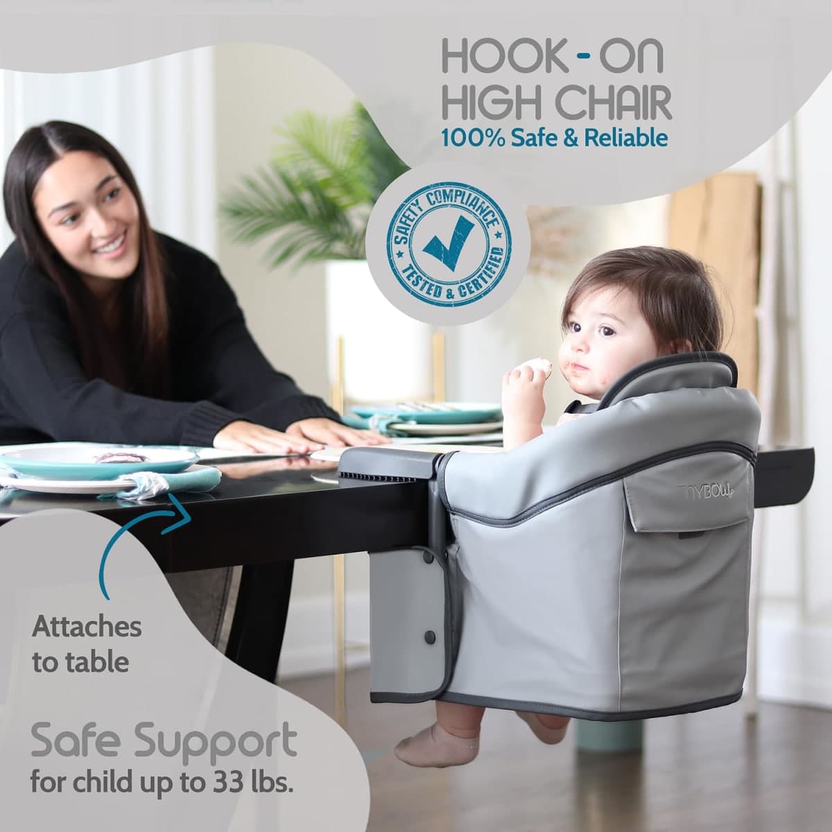 Elegant Faux Leather Hook-On High Chair for Baby - Portable Baby Seat for Eating, Travel and Table Attachment thumbnail 2