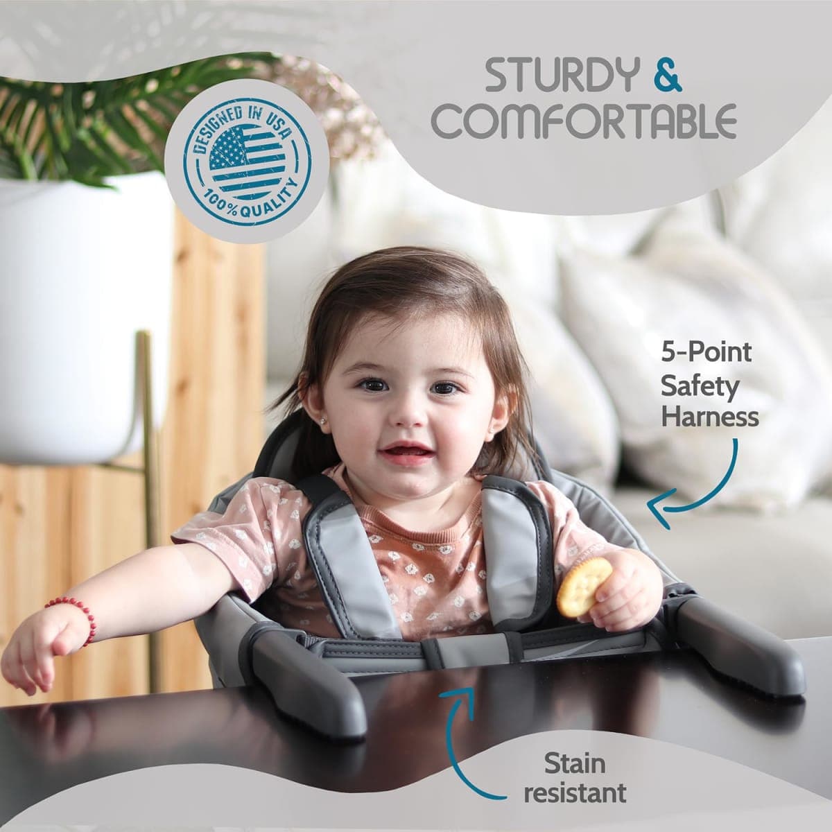 Elegant Faux Leather Hook-On High Chair for Baby - Portable Baby Seat for Eating, Travel and Table Attachment thumbnail 4