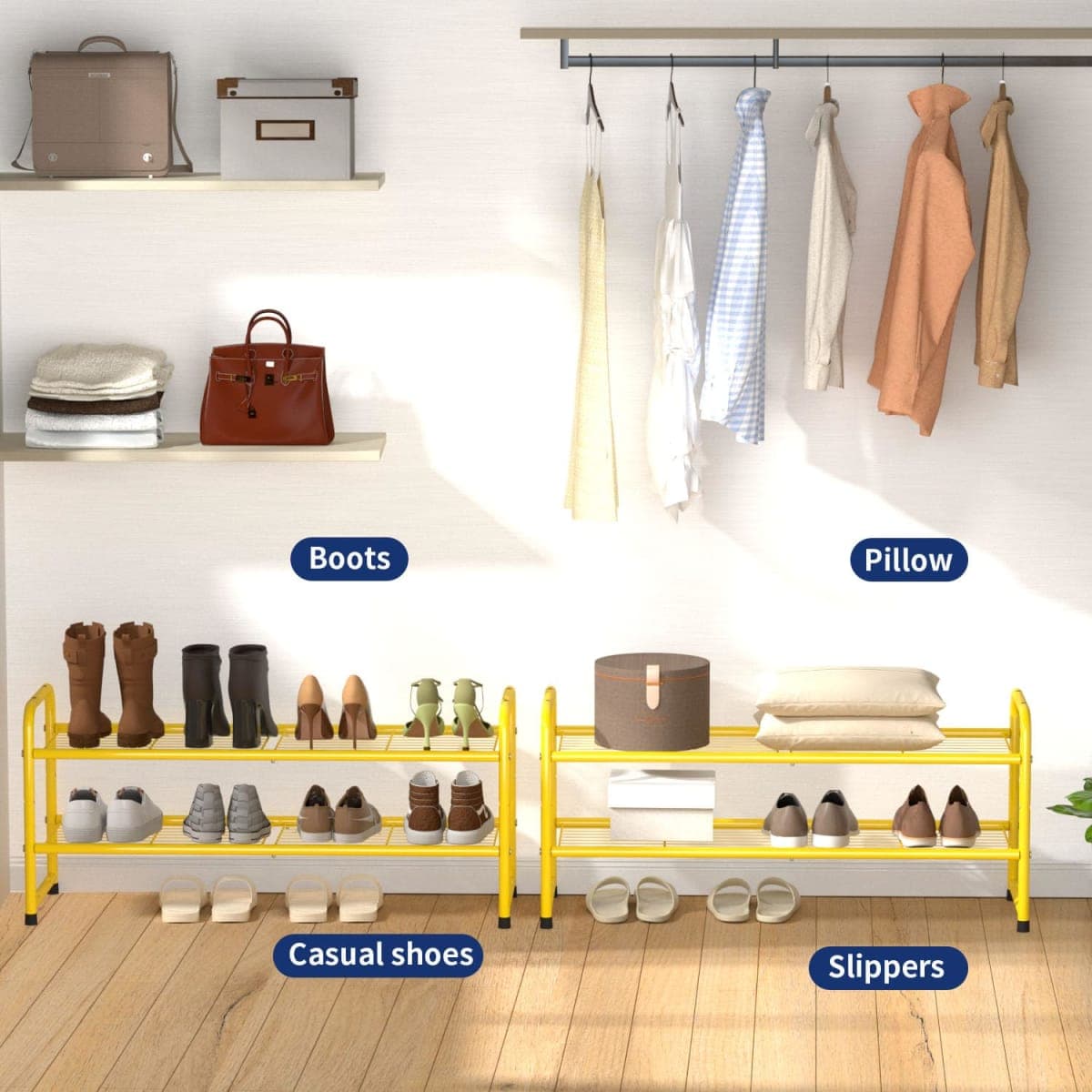 SUFAUY Shoes Rack Shelf for Closet Metal Stackable Shoe Organizer, Expandable & Adjustable Storage Shelves, Wire Grid, 5-Tier, Gold thumbnail 3