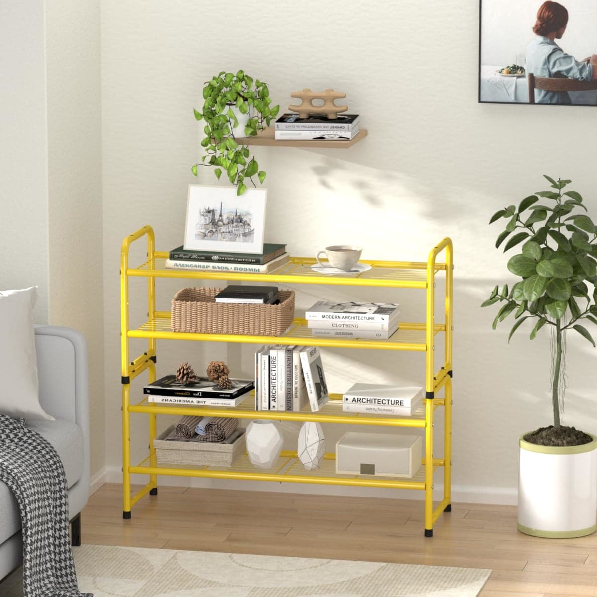 SUFAUY Shoes Rack Shelf for Closet Metal Stackable Shoe Organizer, Expandable & Adjustable Storage Shelves, Wire Grid, 5-Tier, Gold thumbnail 4