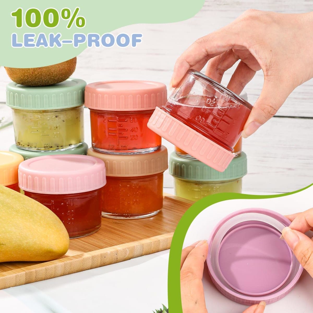 RowinsyDD 32-Pack Leakproof 4oz Glass Baby Food Jars With Lids - BPA Free, Freezer & Microwave Safe thumbnail 2