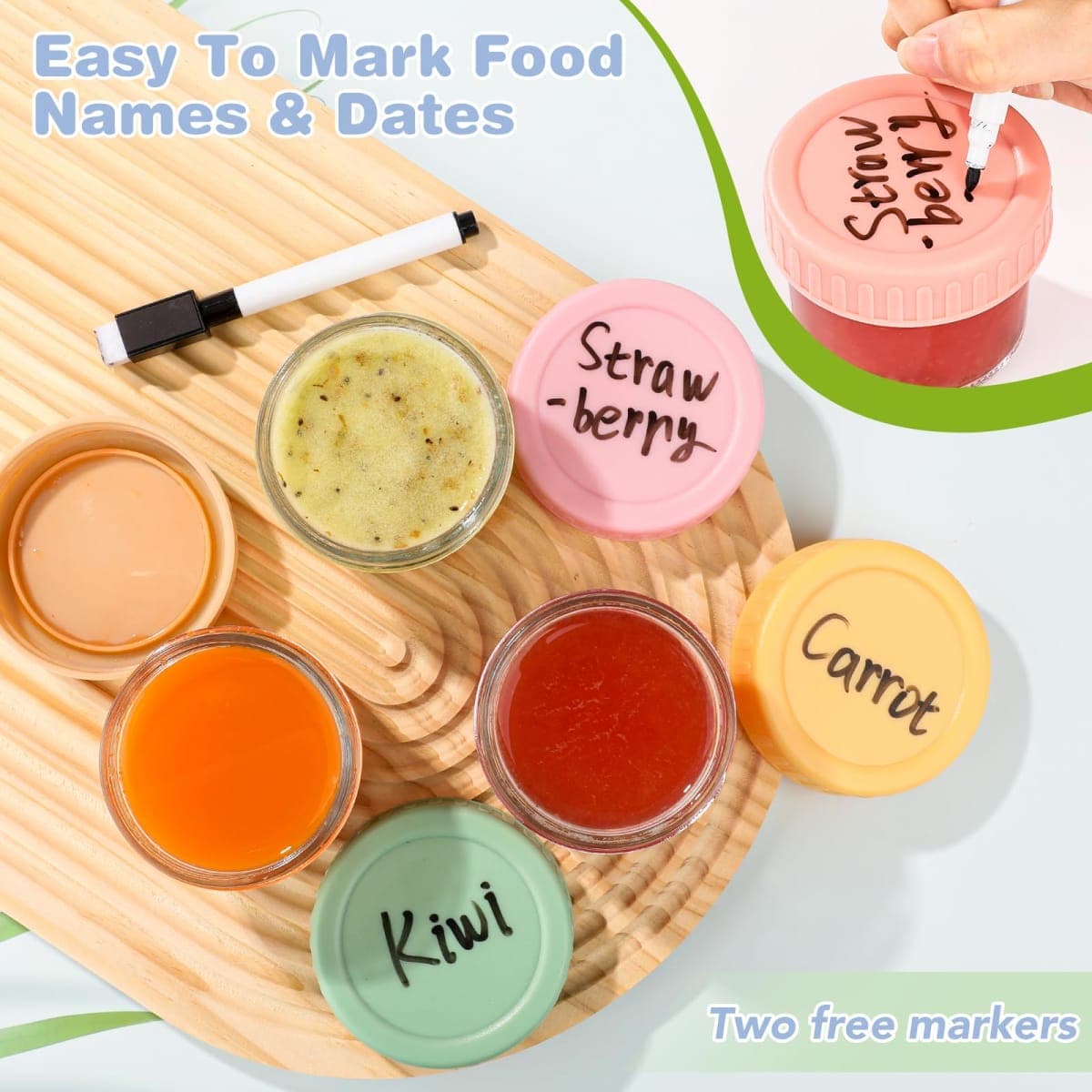 RowinsyDD 32-Pack Leakproof 4oz Glass Baby Food Jars With Lids - BPA Free, Freezer & Microwave Safe thumbnail 4