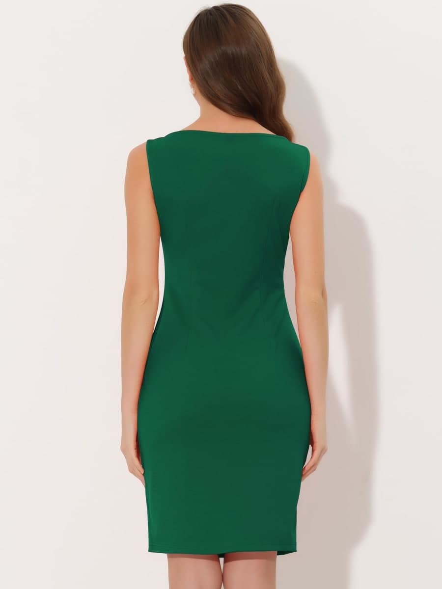 Allegra K Sheath Dress for Women's St. Patrick's Day Business Teacher Sleeveless Boat Neck Professional Office Dresses Dark Green Small thumbnail 2