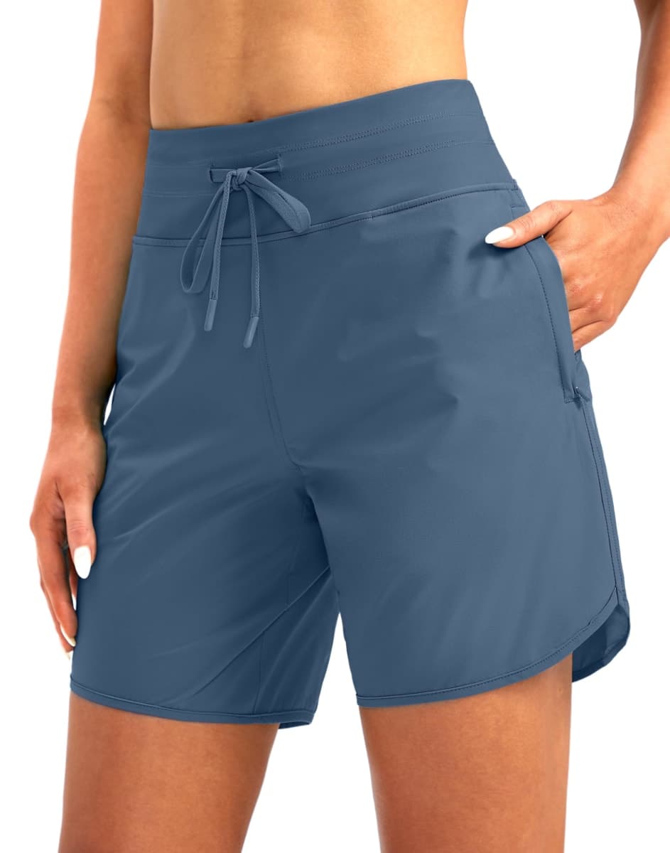 G Gradual Women's 7" Quick Dry High Waisted Swim Board Shorts with Zipper Pockets UPF 50+ Beach Shorts for Women with Liner, Dusty Blue, 3X-Large — image 1