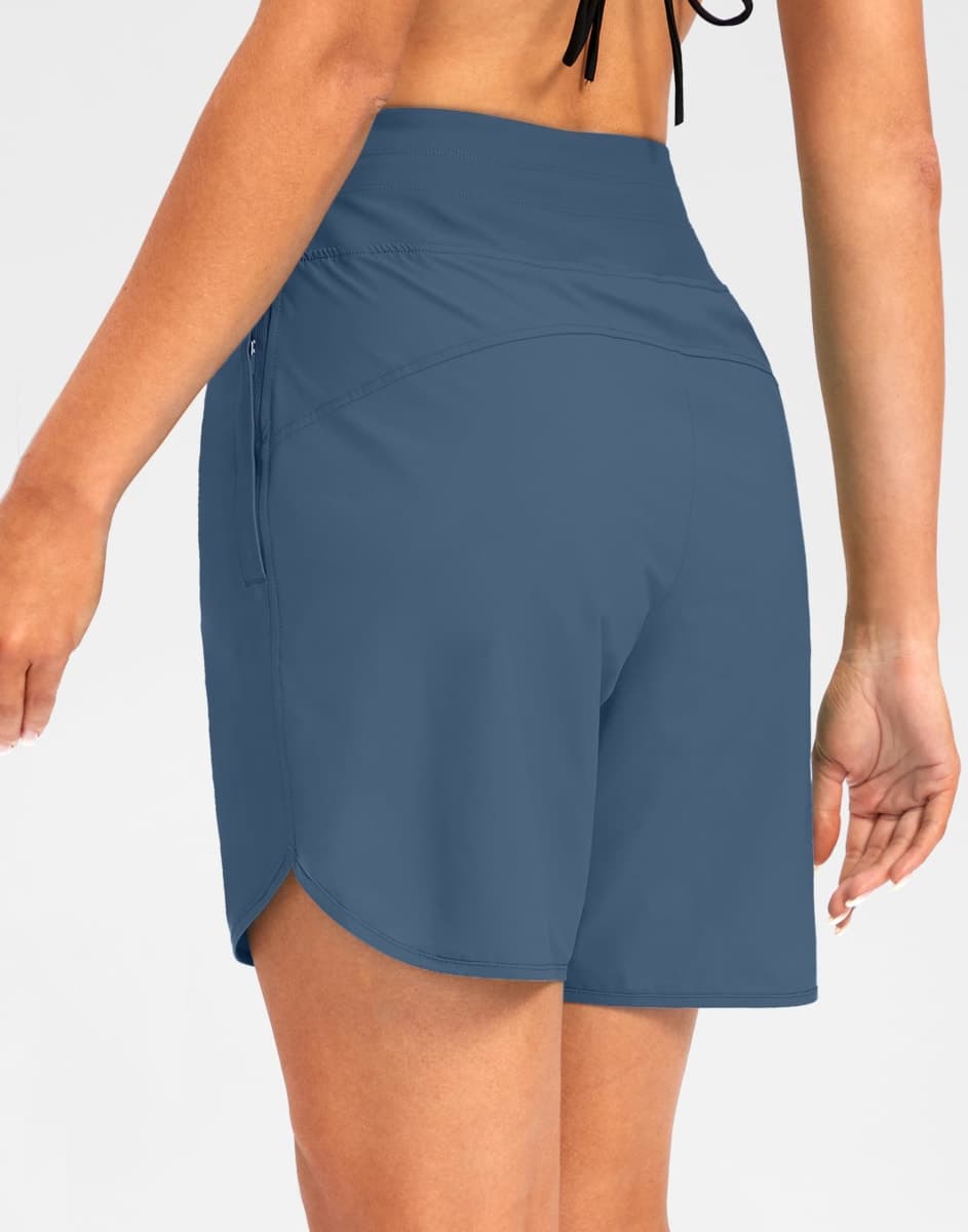 G Gradual Women's 7" Quick Dry High Waisted Swim Board Shorts with Zipper Pockets UPF 50+ Beach Shorts for Women with Liner, Dusty Blue, 3X-Large thumbnail 2