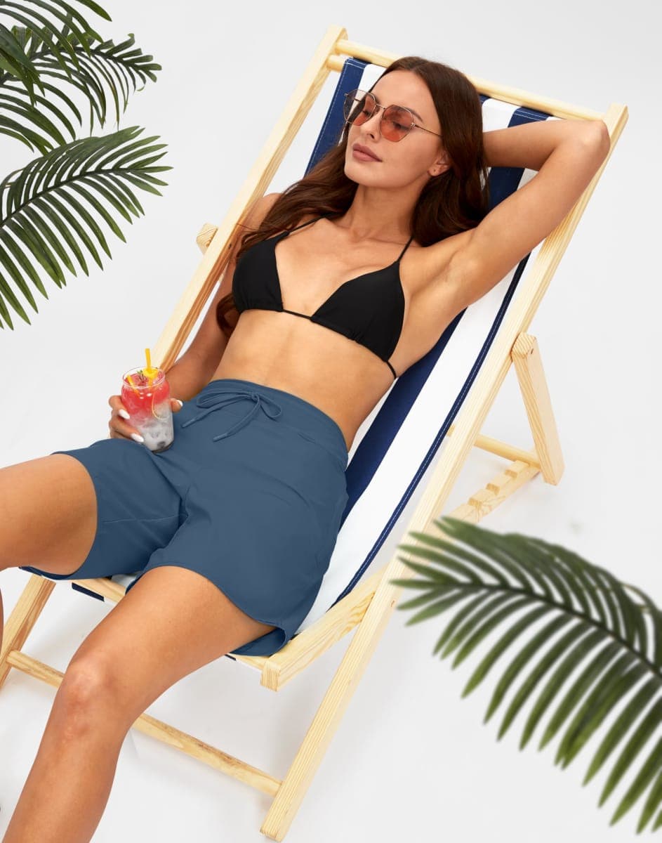 G Gradual Women's 7" Quick Dry High Waisted Swim Board Shorts with Zipper Pockets UPF 50+ Beach Shorts for Women with Liner, Dusty Blue, 3X-Large thumbnail 3