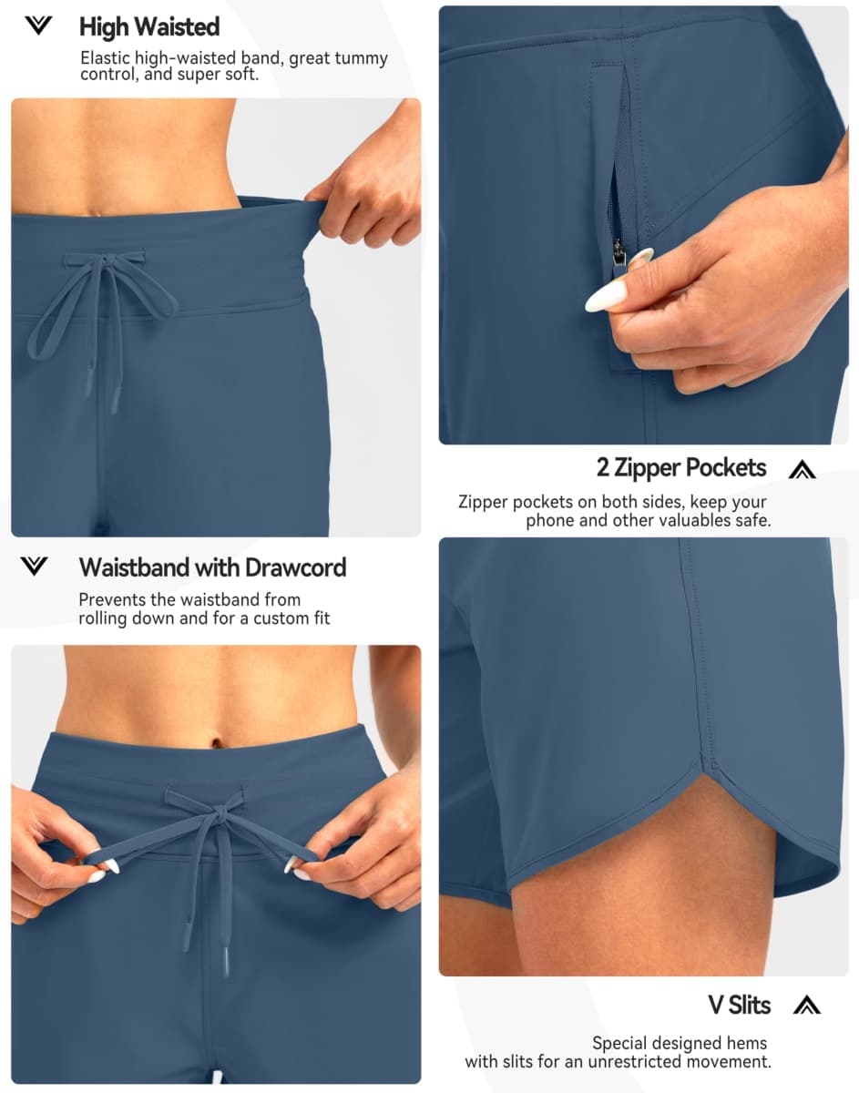G Gradual Women's 7" Quick Dry High Waisted Swim Board Shorts with Zipper Pockets UPF 50+ Beach Shorts for Women with Liner, Dusty Blue, 3X-Large thumbnail 5