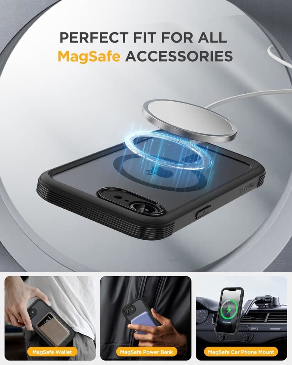 Miracase for iPhone 17e Case & iPhone 16e Case 6.1'', Full-Body Phone case with Built-in Glass Screen Protector,Compatible with MagSafe,Military Drop Proof 17e/16e Cover,Black thumbnail 5