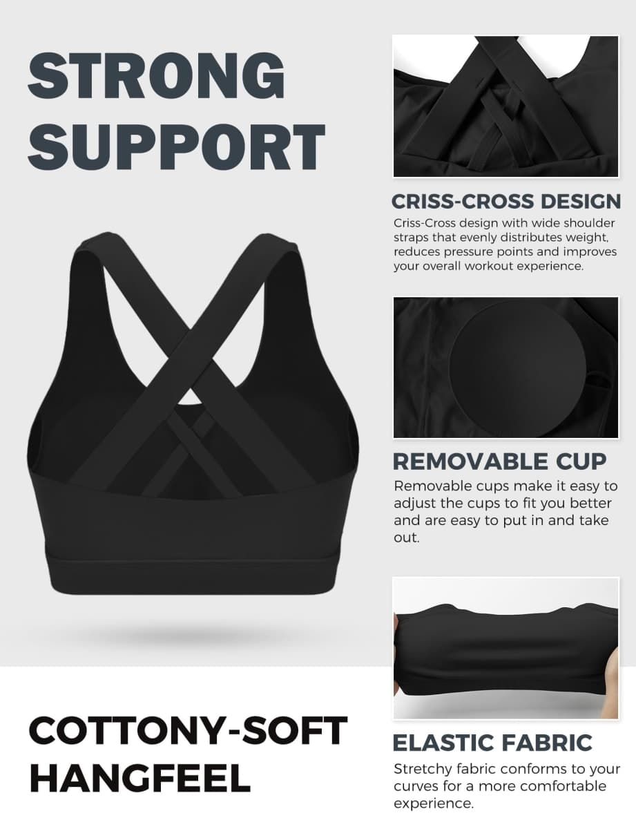 Buauty Womens Sports Bra, U Neck Lightweight with Removable Paddings for Women, U-black, X-Small thumbnail 4