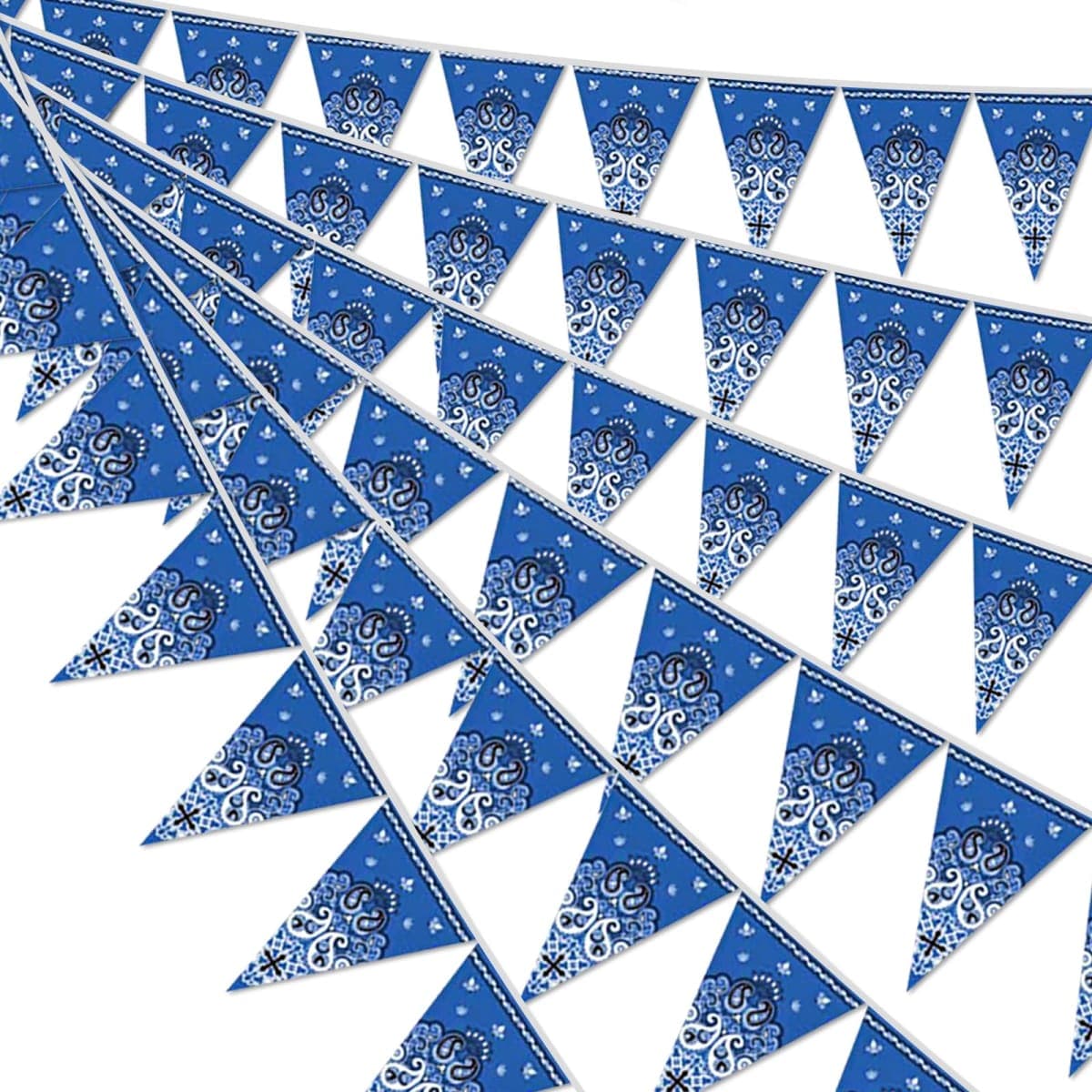 49ft Western Cowboy Birthday Decorations, western cowboy Pennant Flag Banner, western cowboy Theme Triangle Flags Banner for western cowboy Birthday Party Decorations (Blue Paisley) — image 1