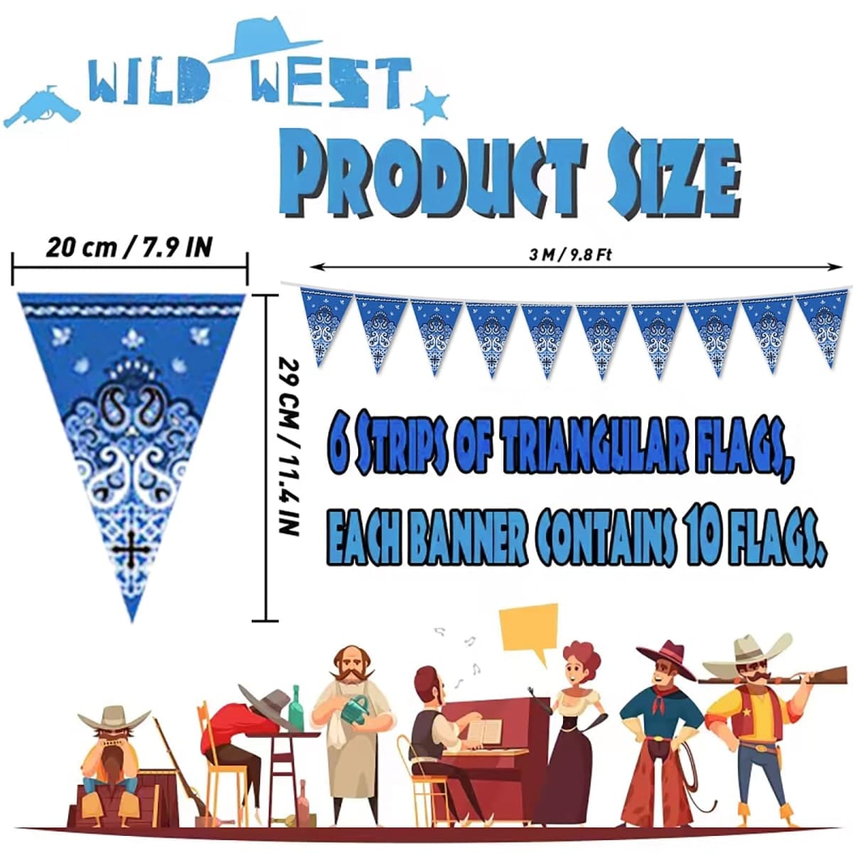 49ft Western Cowboy Birthday Decorations, western cowboy Pennant Flag Banner, western cowboy Theme Triangle Flags Banner for western cowboy Birthday Party Decorations (Blue Paisley) thumbnail 2
