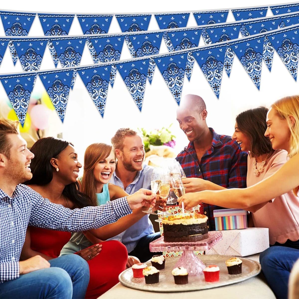 49ft Western Cowboy Birthday Decorations, western cowboy Pennant Flag Banner, western cowboy Theme Triangle Flags Banner for western cowboy Birthday Party Decorations (Blue Paisley) thumbnail 4