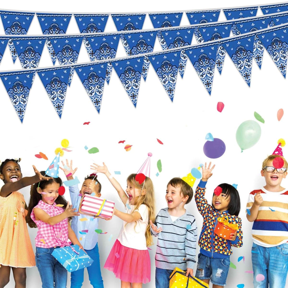 49ft Western Cowboy Birthday Decorations, western cowboy Pennant Flag Banner, western cowboy Theme Triangle Flags Banner for western cowboy Birthday Party Decorations (Blue Paisley) thumbnail 5