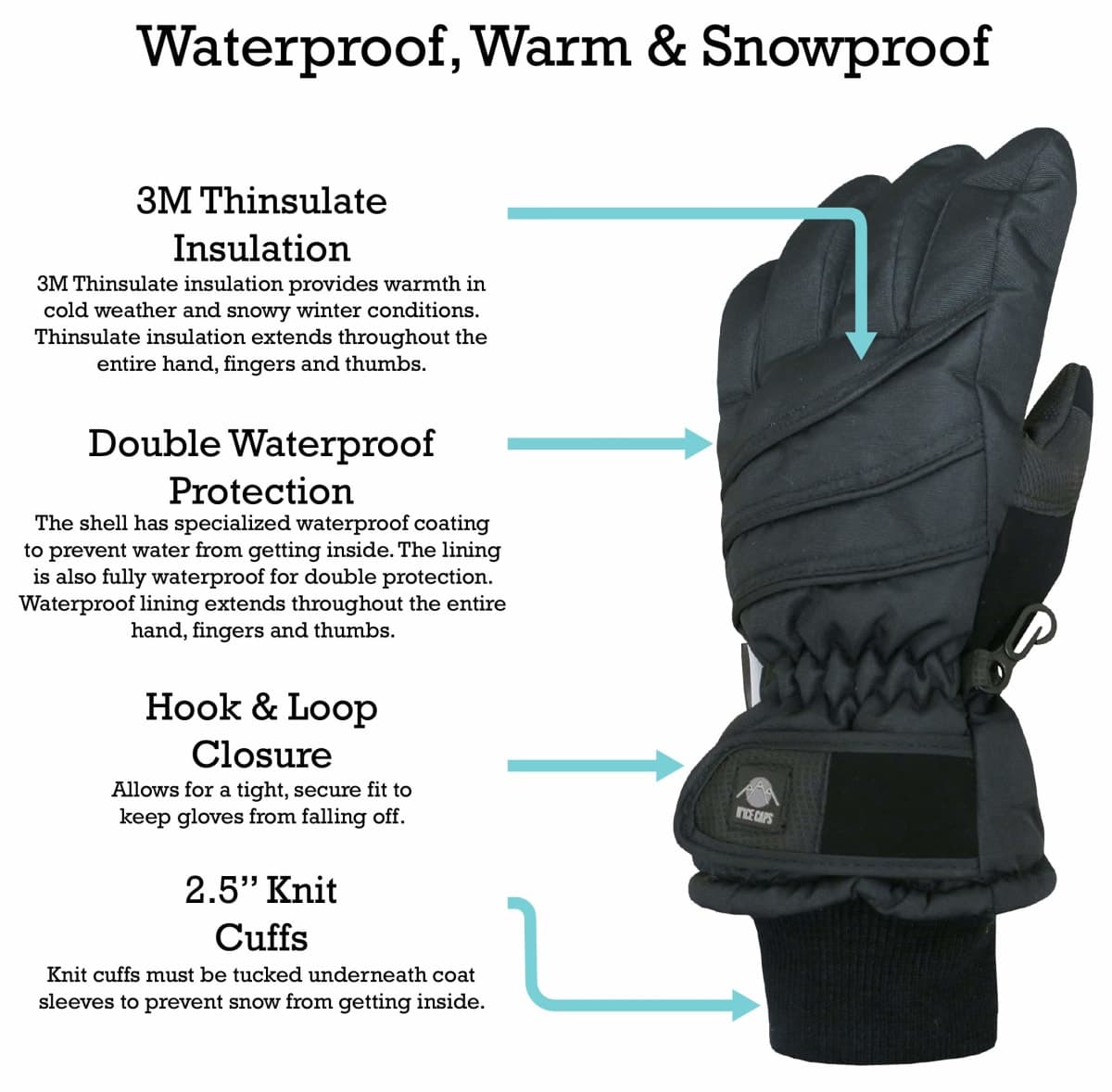 N'Ice Caps Kids Waterproof Thinsulate Warm Winter Snow Gloves, Black 1, 10-12 Years thumbnail 3