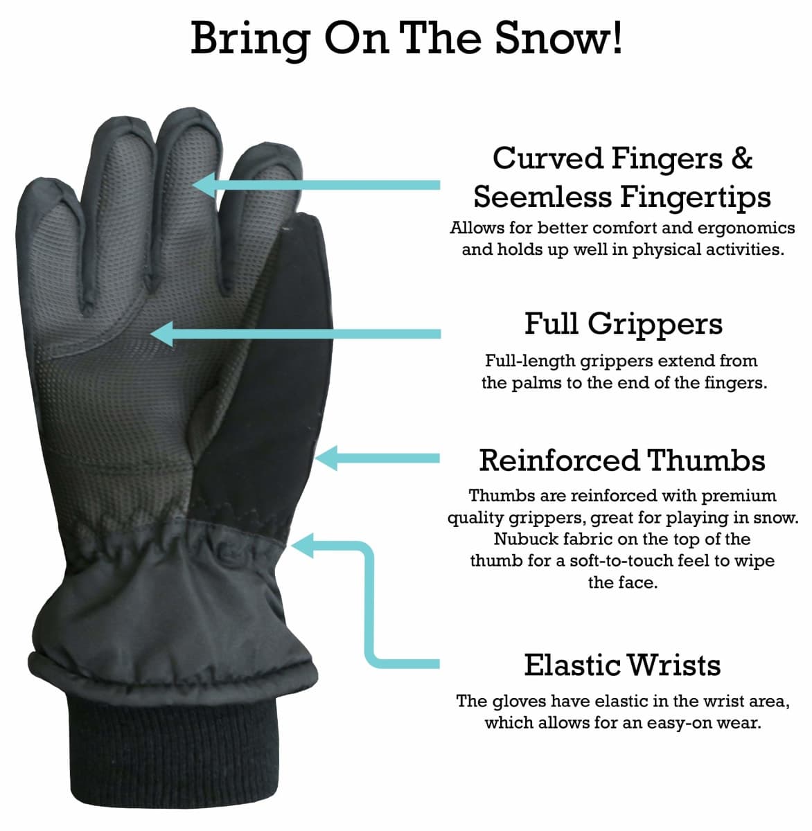 N'Ice Caps Kids Waterproof Thinsulate Warm Winter Snow Gloves, Black 1, 10-12 Years thumbnail 4