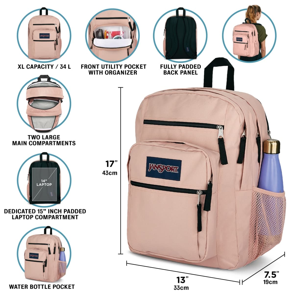 JanSport Laptop Backpack - Computer Bag with 2 Compartments, Ergonomic Shoulder Straps, 38.1 cm Laptop Sleeve, Haul Handle - Graphite Grey thumbnail 3