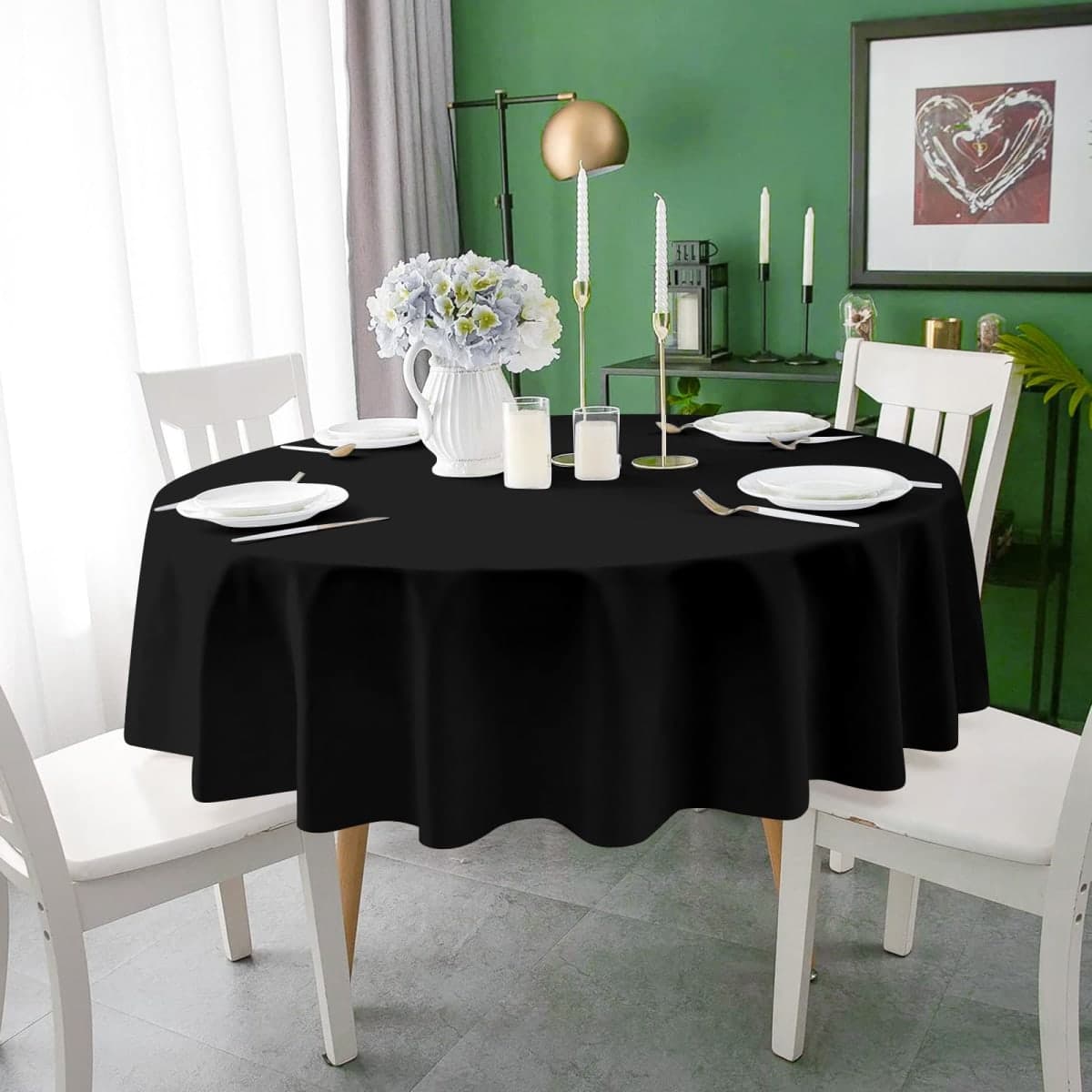 Mulbozy 2 Pcs Black Round Tablecloth, 84 inches Disposable Plastic Black Circle Table Covers for Baby Shower Wedding Bridal Shower Birthday Party Decorations thumbnail 2