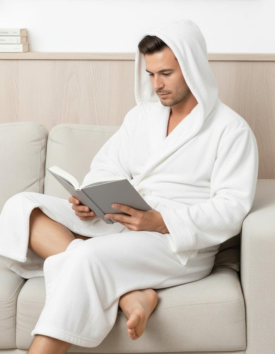 NY Threads Men's Hooded Fleece Bathrobe Plush Long Spa Robe, White, Small-Medium thumbnail 4