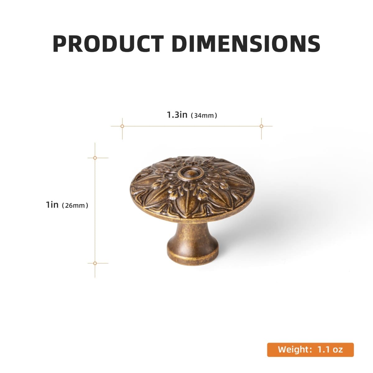 Deuschwer 6 Pack Champagne Bronze Cabinet Knobs, Sturdy Zinc Alloy Round Retro Style Dresser Knobs 9008GT thumbnail 2