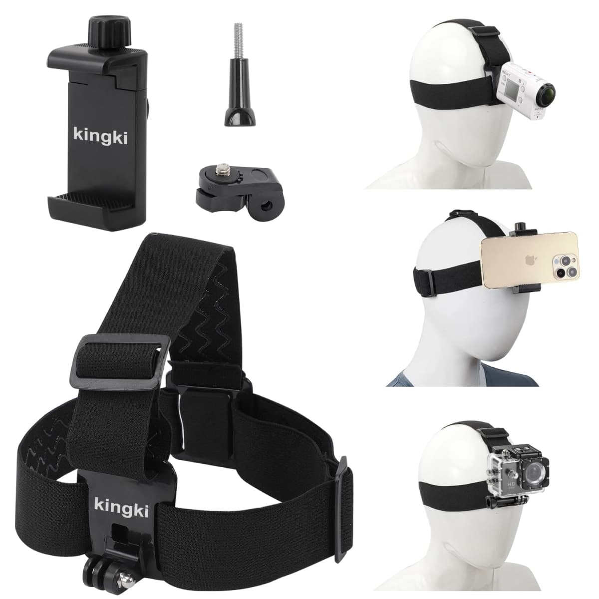 Head-Mounted Mobile Phone Holder,First-Person View Video Outdoor Live Shooting Bracket with Phone Clip(4"-7") for iPhone Samsung Smartphones and GoPro Insta360 Sony DJI Action Camera Head Mount Strap thumbnail 2