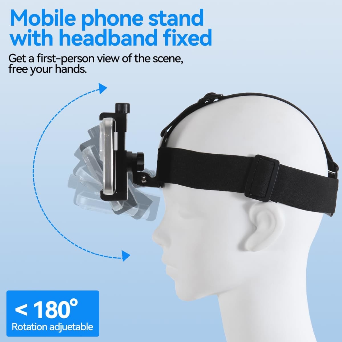 Head-Mounted Mobile Phone Holder,First-Person View Video Outdoor Live Shooting Bracket with Phone Clip(4"-7") for iPhone Samsung Smartphones and GoPro Insta360 Sony DJI Action Camera Head Mount Strap thumbnail 3