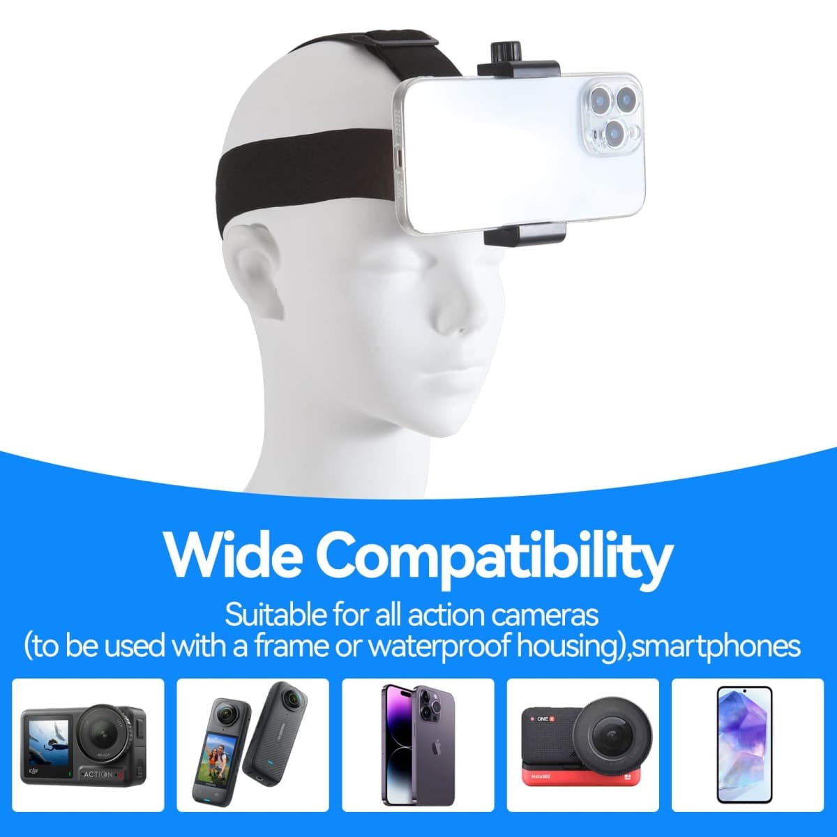 Head-Mounted Mobile Phone Holder,First-Person View Video Outdoor Live Shooting Bracket with Phone Clip(4"-7") for iPhone Samsung Smartphones and GoPro Insta360 Sony DJI Action Camera Head Mount Strap thumbnail 4