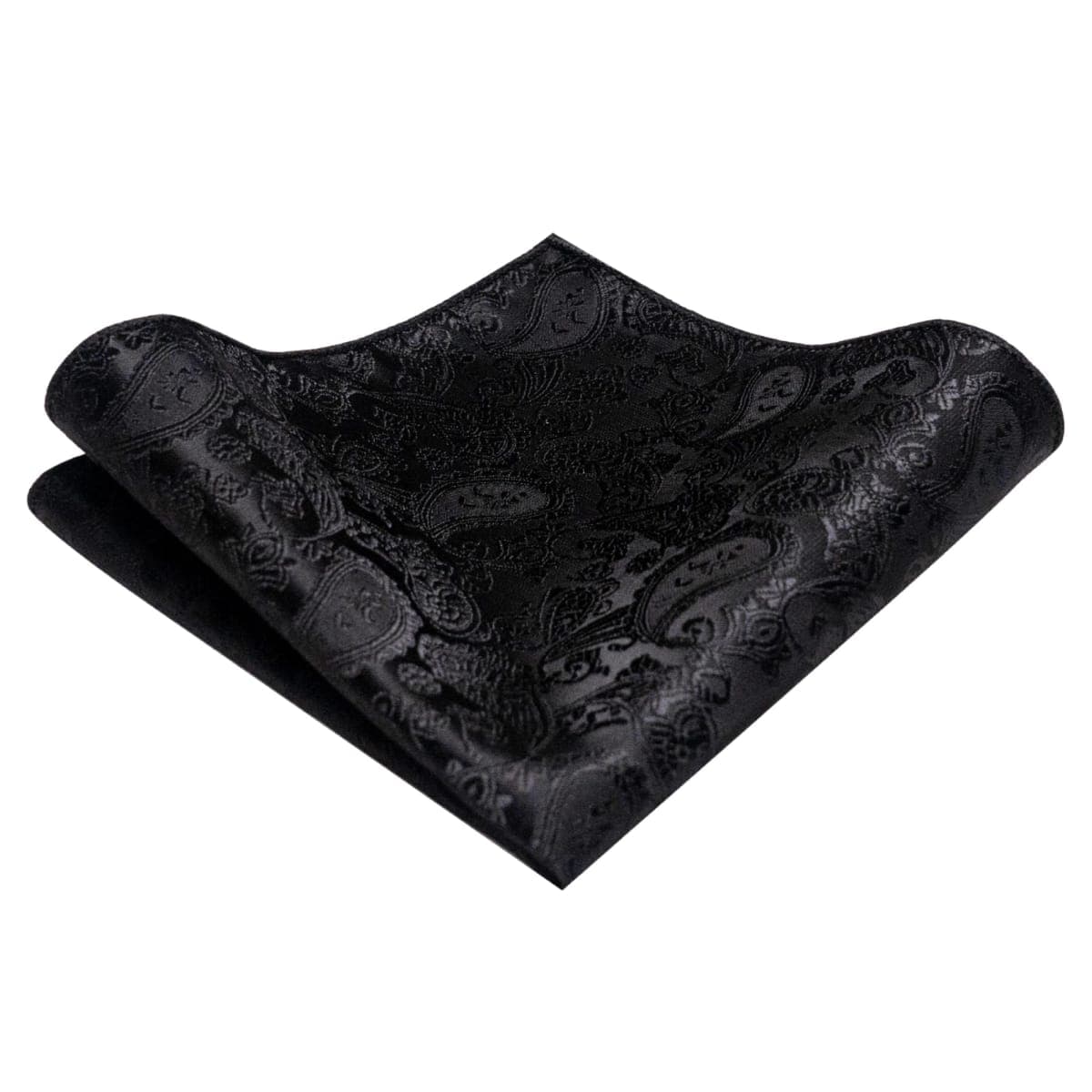 JEMYGINS Mens Solid Color Paisley Necktie and Pocket Square with Tie Clip Sets, Black, general thumbnail 5