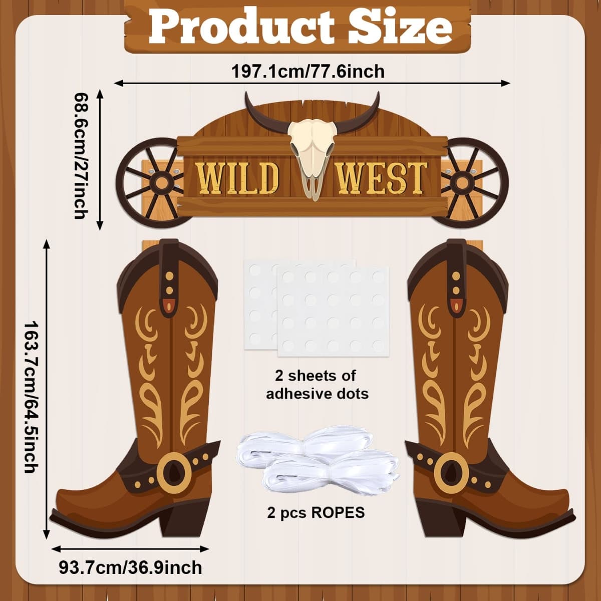 Wild Western Porch Banner West West Cowboy Party Door Decoration Cowboy Boot Hanging Banner Background Western Themed Saloon Porch Sign for Bar Birthday Photo Booth Props Favor Supplies thumbnail 2
