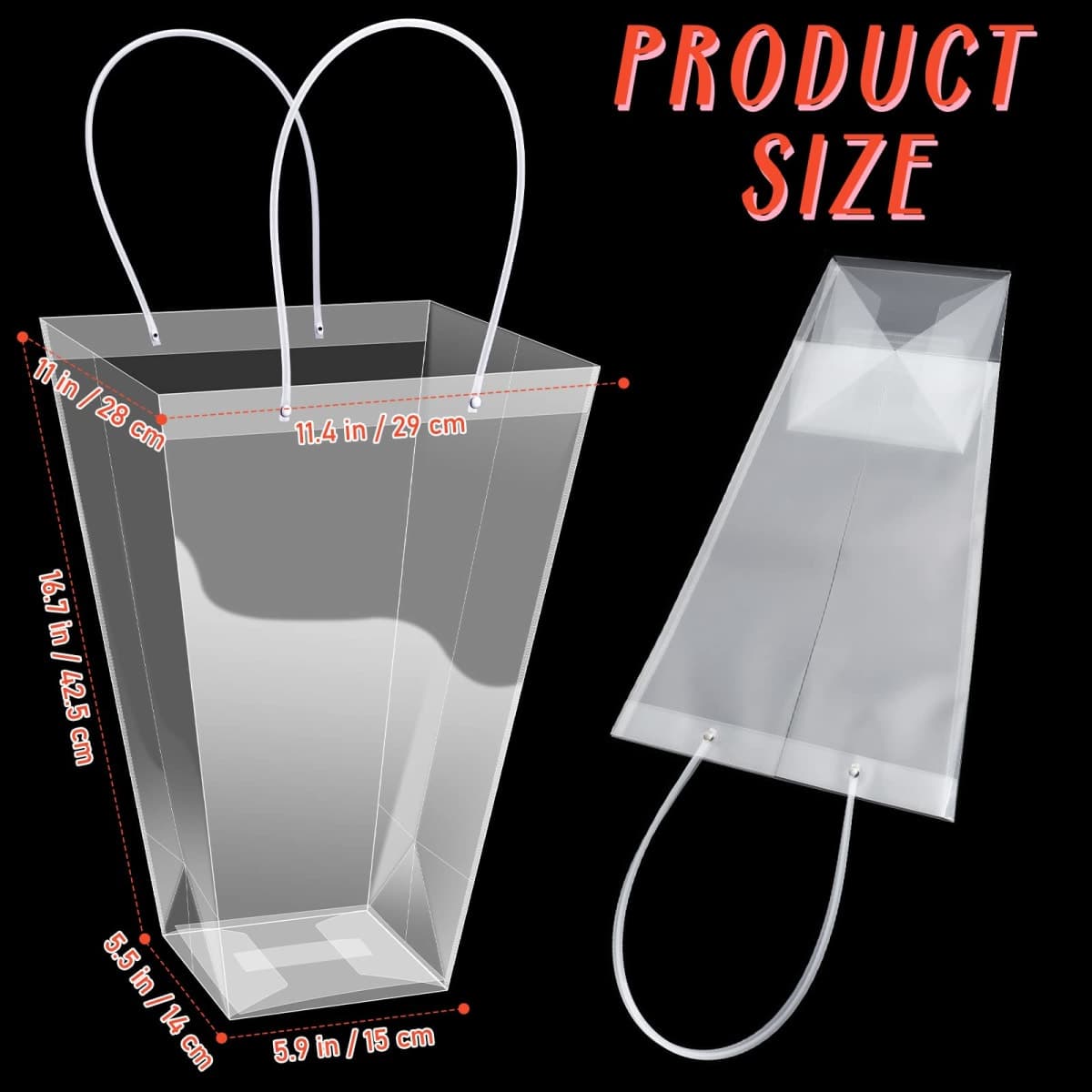 Yexiya 12 Pcs Floral Bags Large Clear Flower Bouquet Bag Bulk with Handle Transparent Florist Wedding Gift Packaging Plastic Gift Birthday Valentine's Mother's Day, 11.4 x 5.9 x 16.7 in (Clear Edge) thumbnail 3