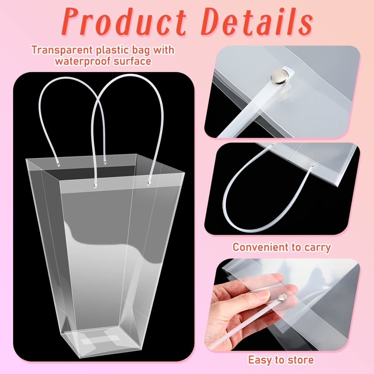 Yexiya 12 Pcs Floral Bags Large Clear Flower Bouquet Bag Bulk with Handle Transparent Florist Wedding Gift Packaging Plastic Gift Birthday Valentine's Mother's Day, 11.4 x 5.9 x 16.7 in (Clear Edge) thumbnail 4