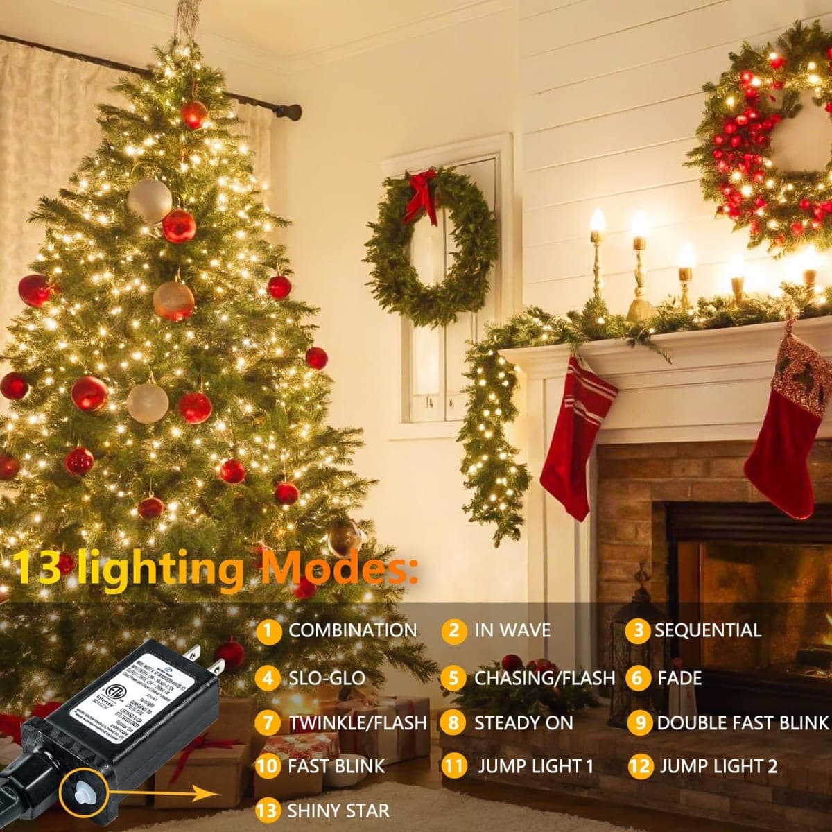 SANJICHA Upgraded Outdoor String Lights Waterproof Christmas Lights Dimmable 66FT 200LED Warm White Safety Plug in String Lights 8 Modes for Indoor Patio Wedding Garden Party Bedroom thumbnail 4