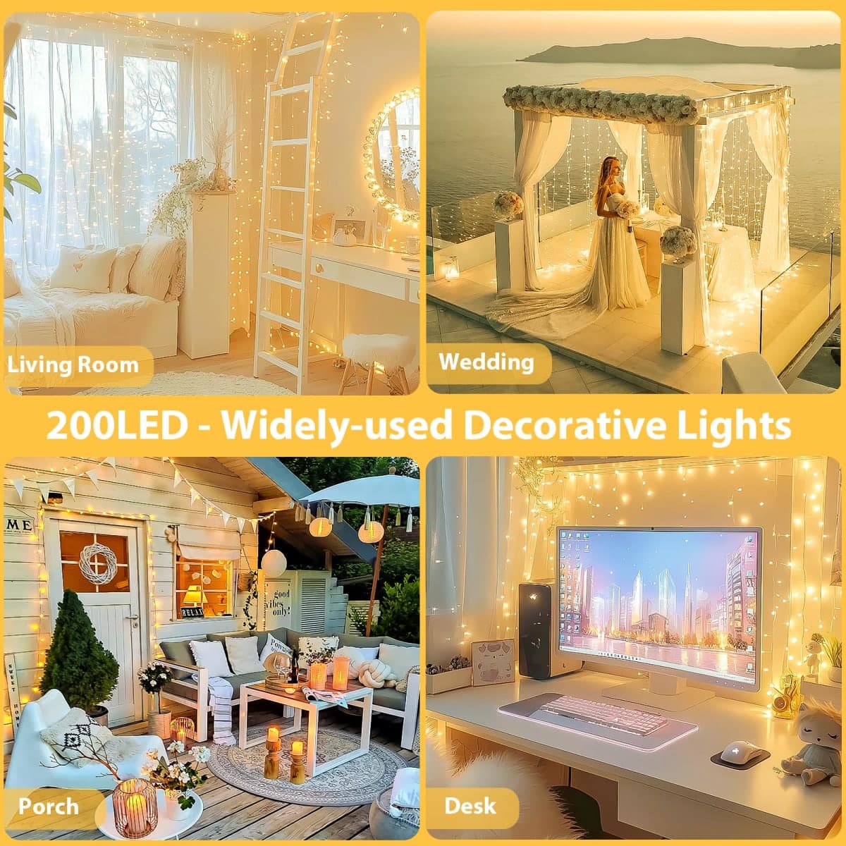 SANJICHA Upgraded Outdoor String Lights Waterproof Christmas Lights Dimmable 66FT 200LED Warm White Safety Plug in String Lights 8 Modes for Indoor Patio Wedding Garden Party Bedroom thumbnail 5