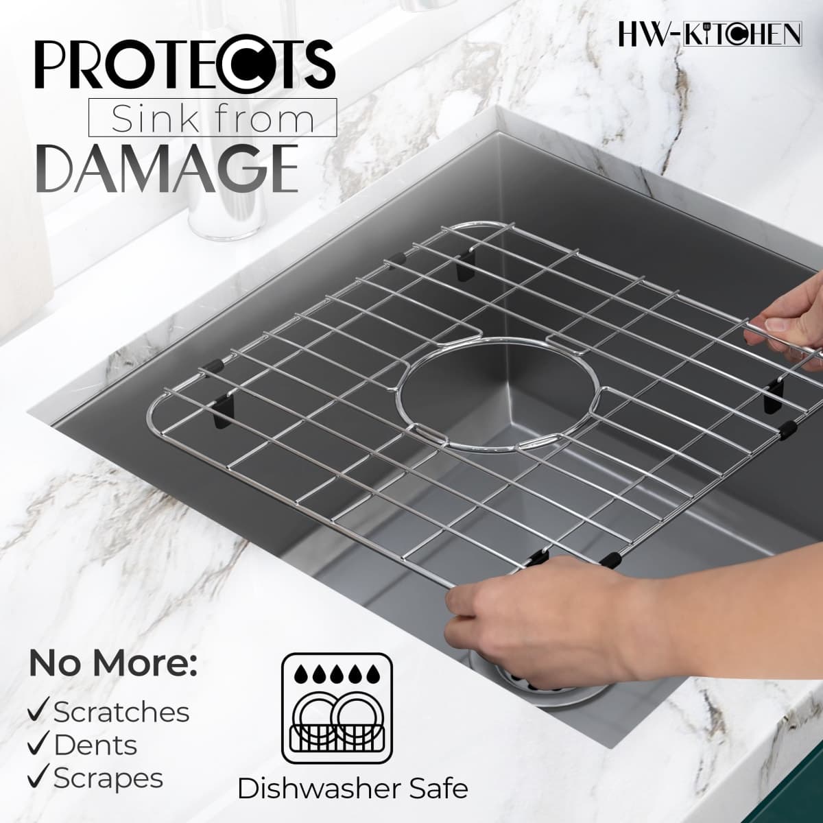 HW Kitchen 30.5cm x 25.4cm Stainless Steel Sink Rack - Agricultural Sink Protection, Mat, Dryer thumbnail 3