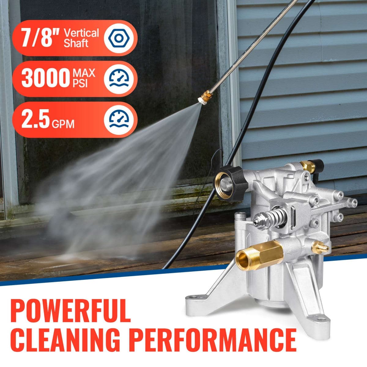 YAMATIC 7/8" Shaft Vertical Pressure Washer Pump Rear Inlet/Outlet 3000 PSI @ 2.5 GPM Replacement Pump for Power Washers, Compatible with 308653045, 308653052, 308653078, GCV190 and more thumbnail 2